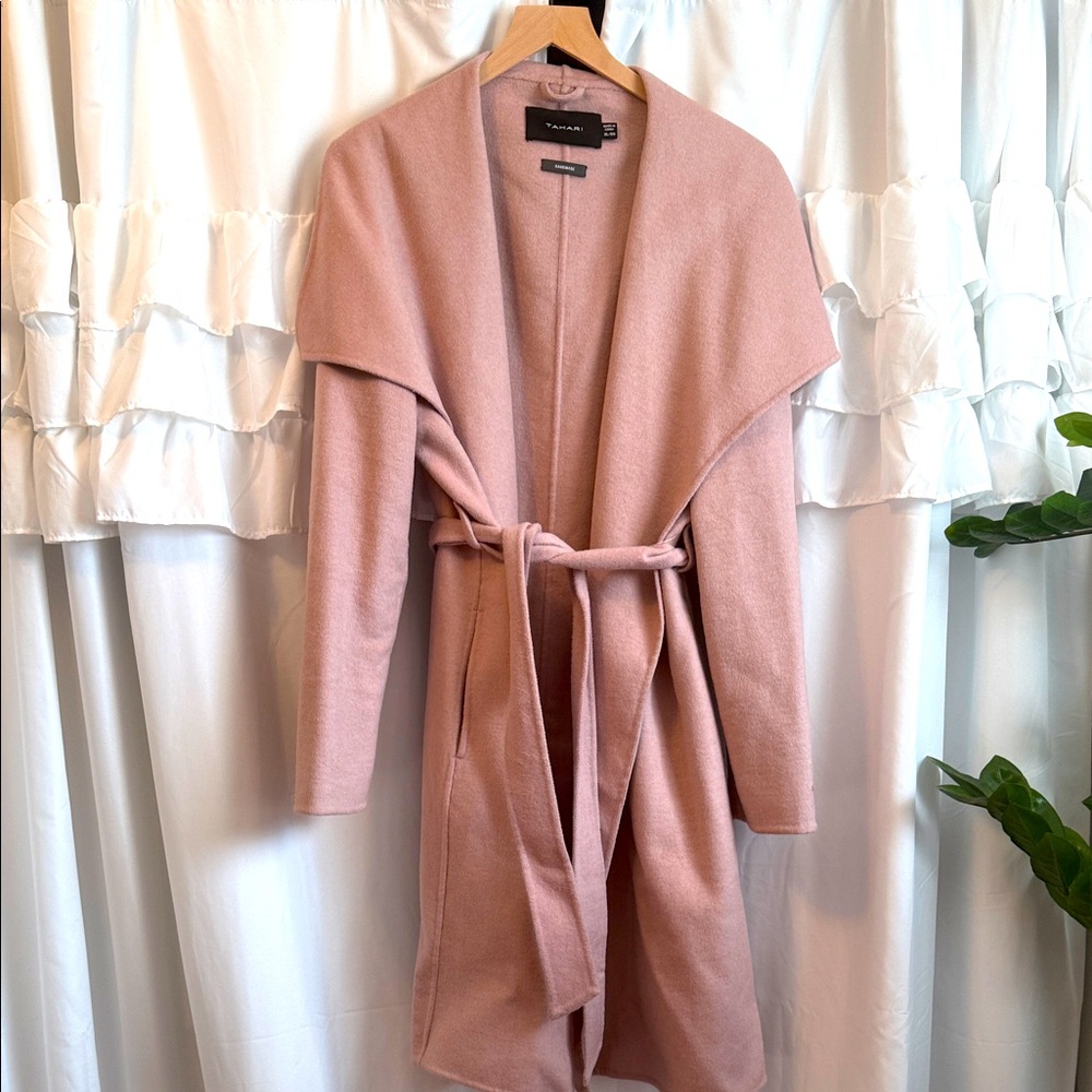 Tahari Blush Belted Wrap Wool Coat
